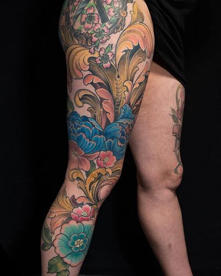 tattoos/ - Floral Scrollwork Leg Sleeve - 144761